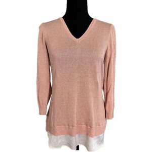 CALVIN KLEIN PINK SHIMMER LONG SLEEVE V NECK SWEATER WITH WITH BOTTOM